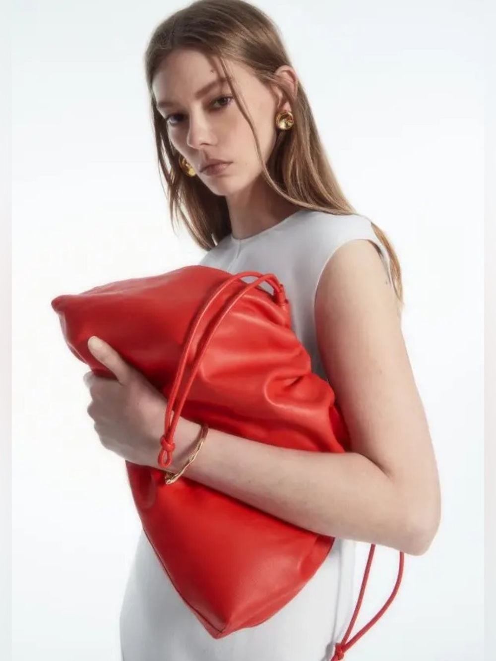 NWT COS Women's Red Cavatelli Oversized Clutch - Leather